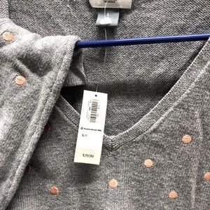 Old naly light grey orange dot V-neck sweater (Size S)